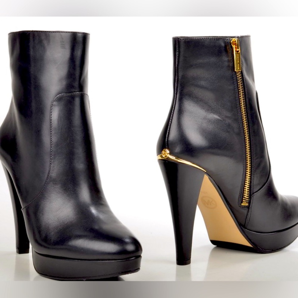- Michael Michael Kors Georgia Platform Black Leather Ankle Boot Size 8.5 - Picture 1 of 8